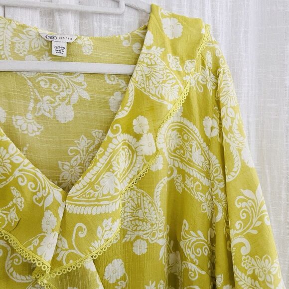 Cato Green & White Floral Billowy Flowy Boho Cottagcore Blouse - Plus 22/24W - Picture 5 of 9